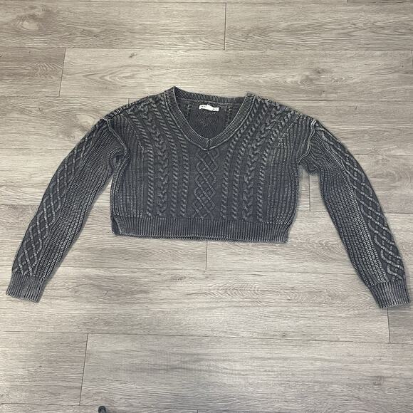 Aeropostale Cable Knit Sweater S Cropped Y2K Faded Gray Casual - Picture 3 of 8